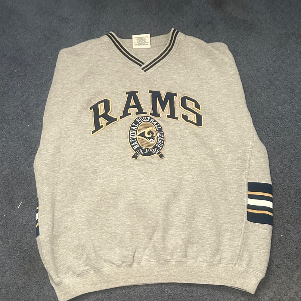 Lee Gray Rams V-Neck Sweatshirt with Striped Cuffs